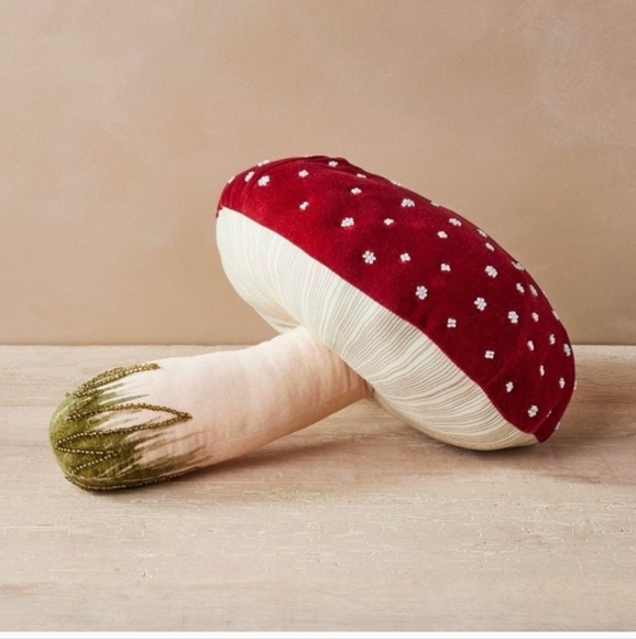 John Derian Red Mushroom Beaded Pillow - Picture 2 of 5